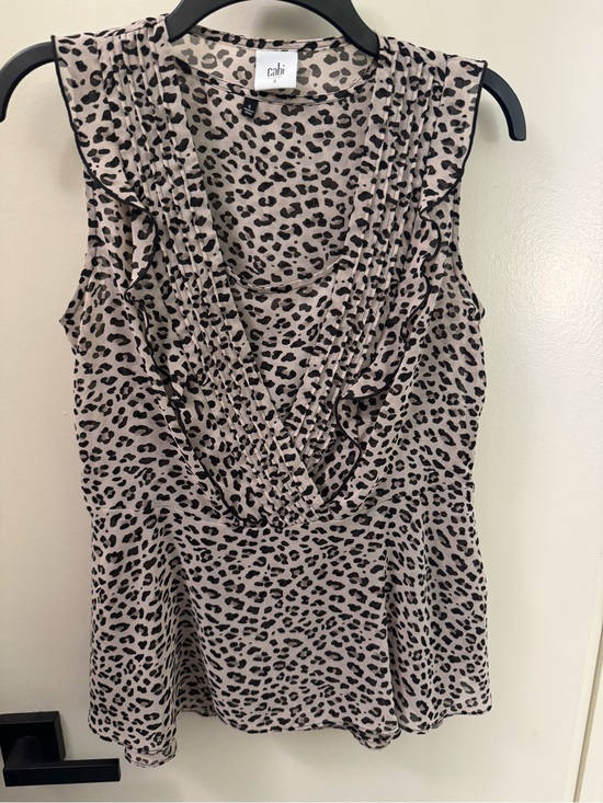CAbi Tops - CAbi Blush and Black Leopard Print V-Neck Ruffle Two Piece Sleeveless Top